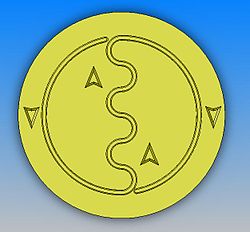 Figura 9. Danza de la abeja, las flechas indican el sentido del recorrido del baile, la línea ondulada indica que mueve el abdomen de un lado a otro. http://es.wikipedia.org/wiki/Archivo:Orientation.jpg